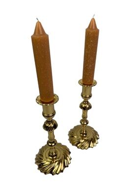 VTG Baldwin Solid Brass Candlesticks Pair Swirl Base Queen Ann USA 9” W/ Inserts